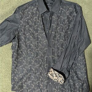 Bugatchi Black and White Striped Flip Cuff Men's Shirt Size M